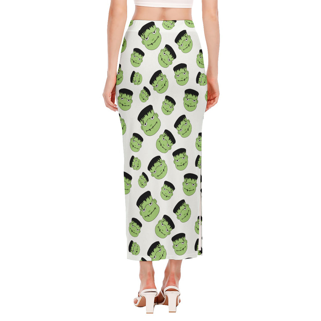 Halloween Frankenstein Pattern Print Side Slit Maxi Skirt