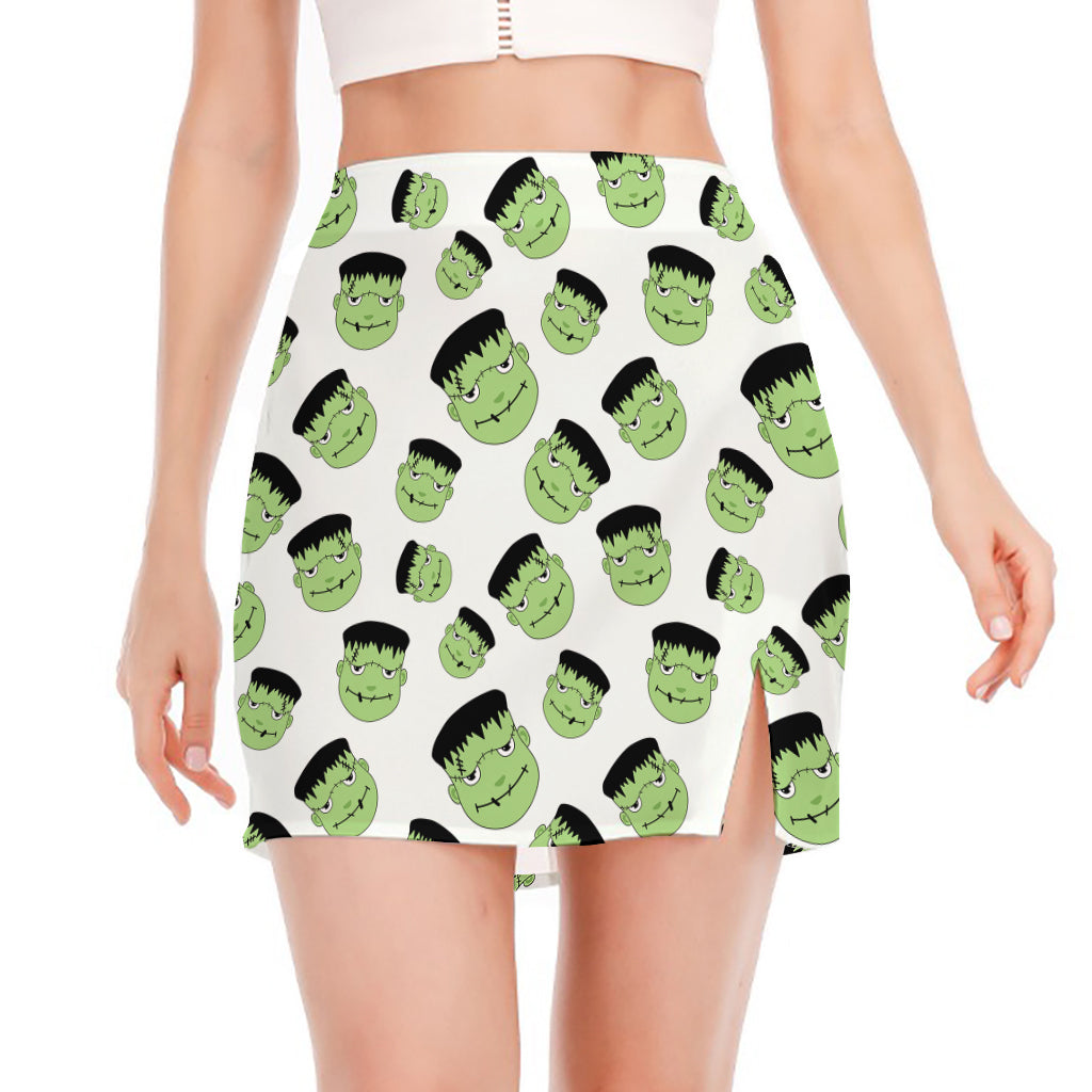 Halloween Frankenstein Pattern Print Side Slit Mini Skirt