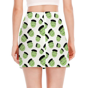 Halloween Frankenstein Pattern Print Side Slit Mini Skirt