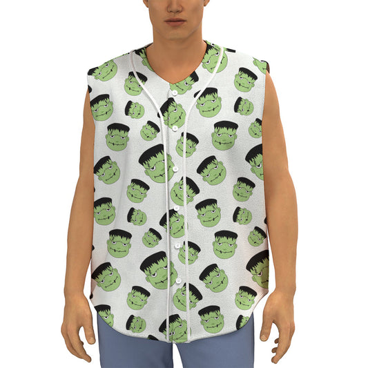 Halloween Frankenstein Pattern Print Sleeveless Baseball Jersey