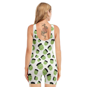 Halloween Frankenstein Pattern Print Sleeveless One Piece Swimsuit