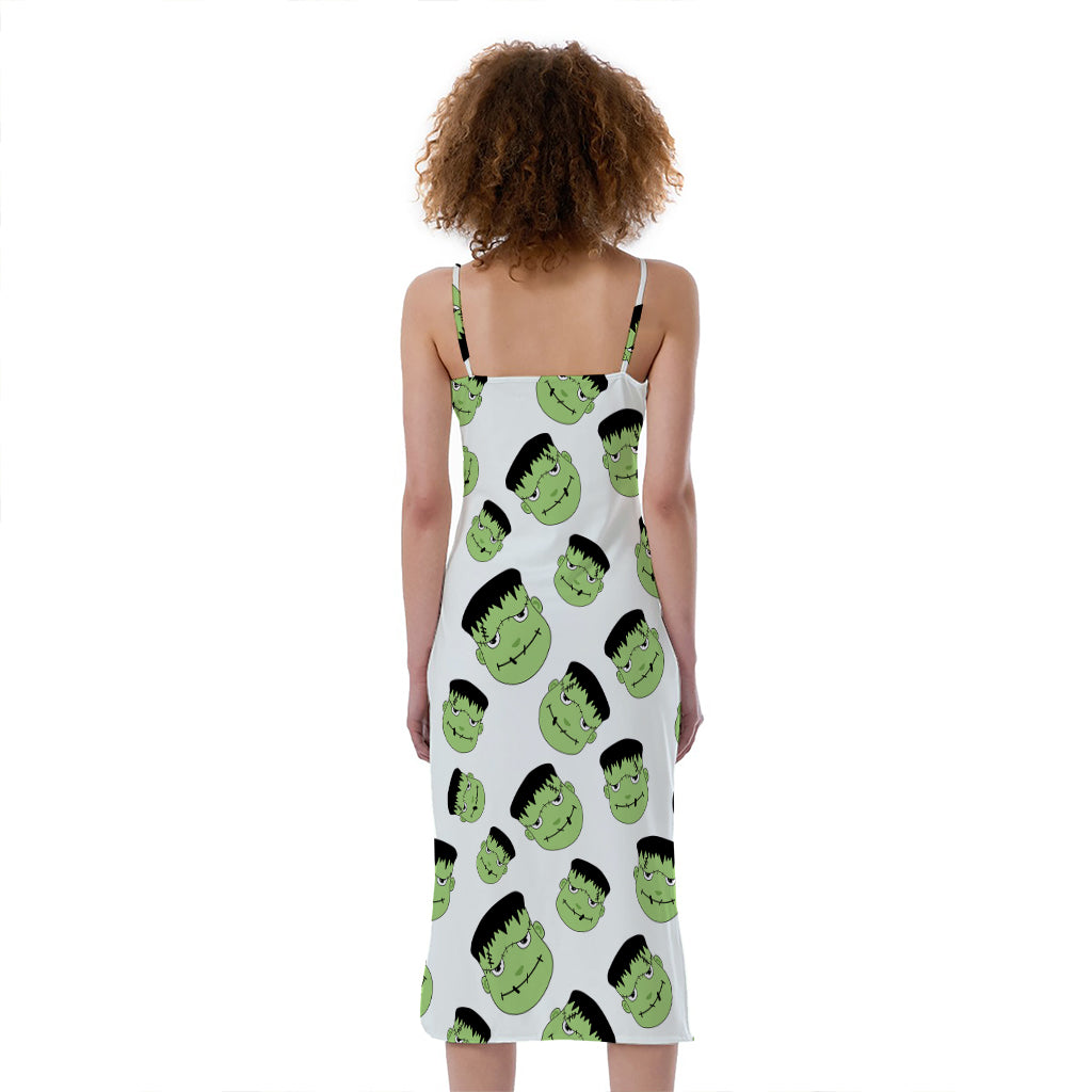 Halloween Frankenstein Pattern Print Slim Fit Midi Cami Dress