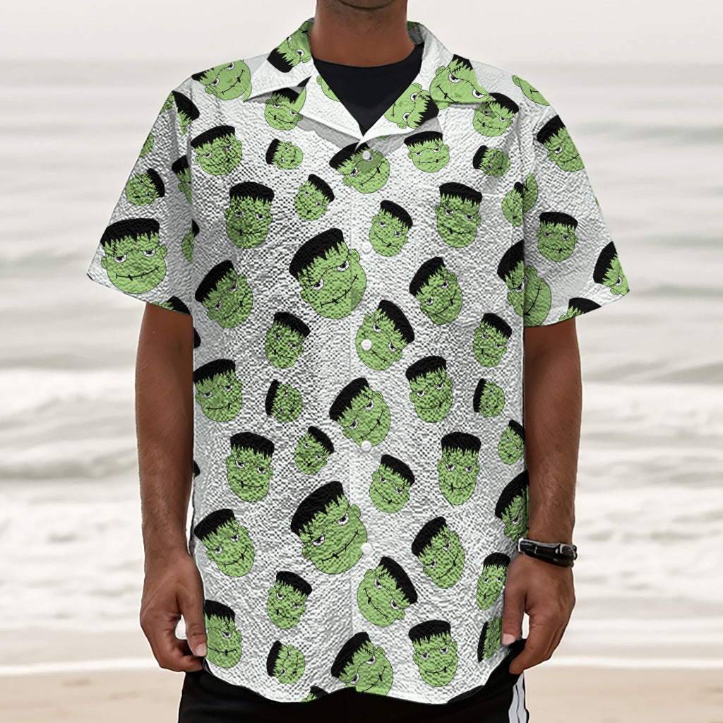 Halloween Frankenstein Pattern Print Textured Short Sleeve Shirt