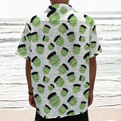 Halloween Frankenstein Pattern Print Textured Short Sleeve Shirt