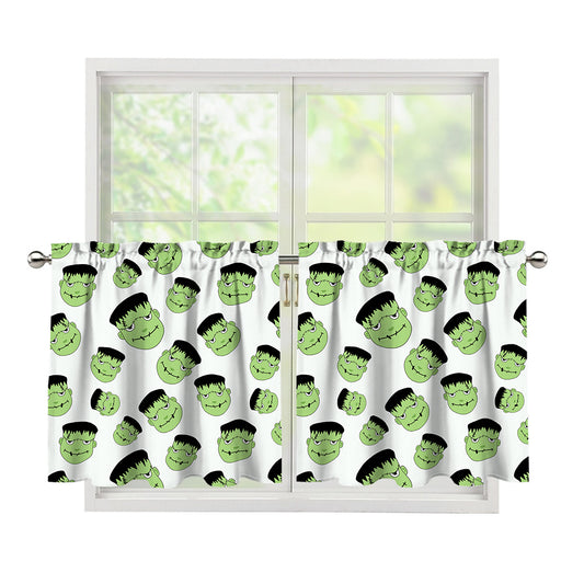 Halloween Frankenstein Pattern Print Tier Curtains