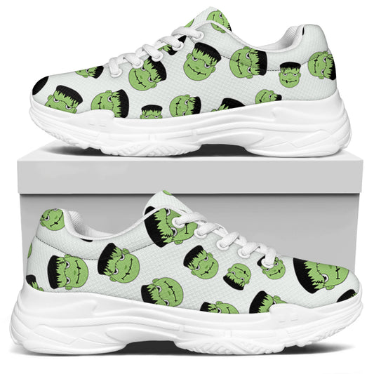 Halloween Frankenstein Pattern Print White Chunky Shoes