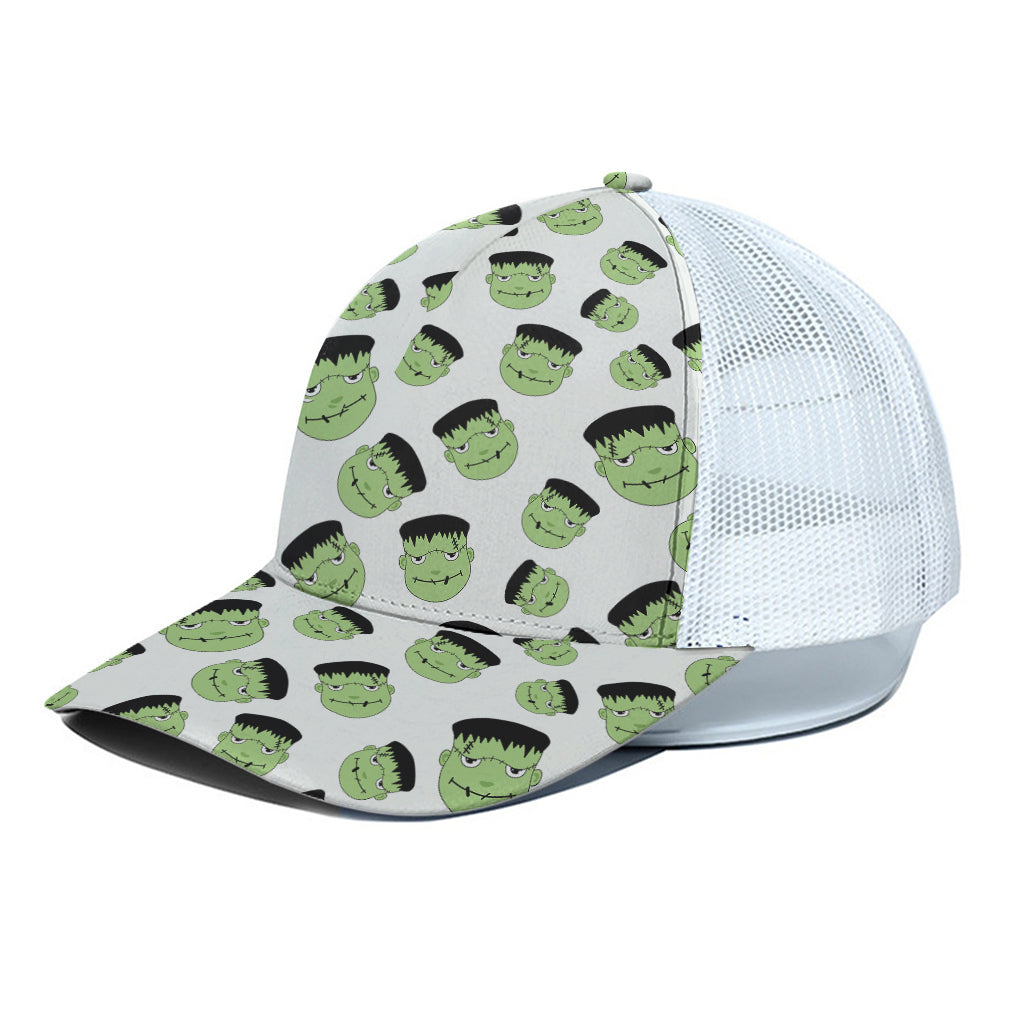 Halloween Frankenstein Pattern Print White Mesh Trucker Cap