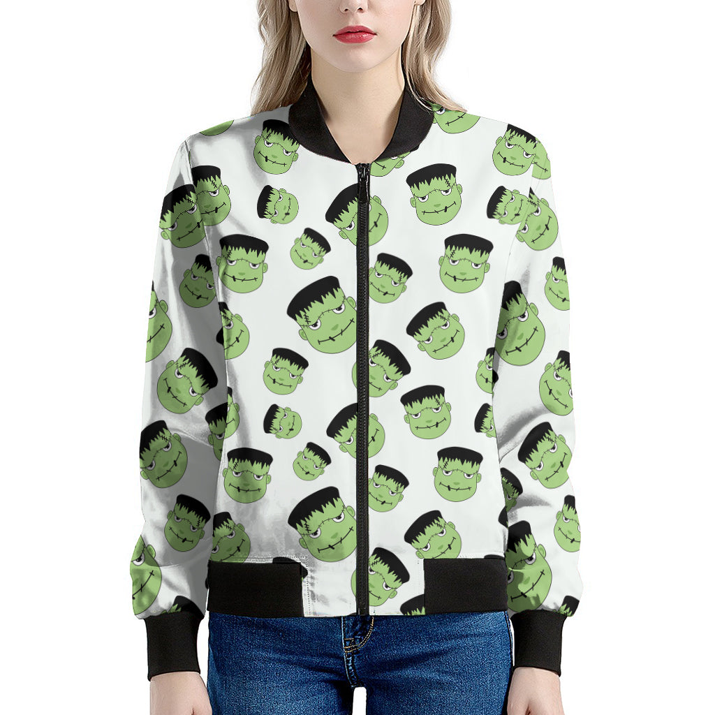 Halloween Frankenstein Pattern Print Women's Bomber Jacket