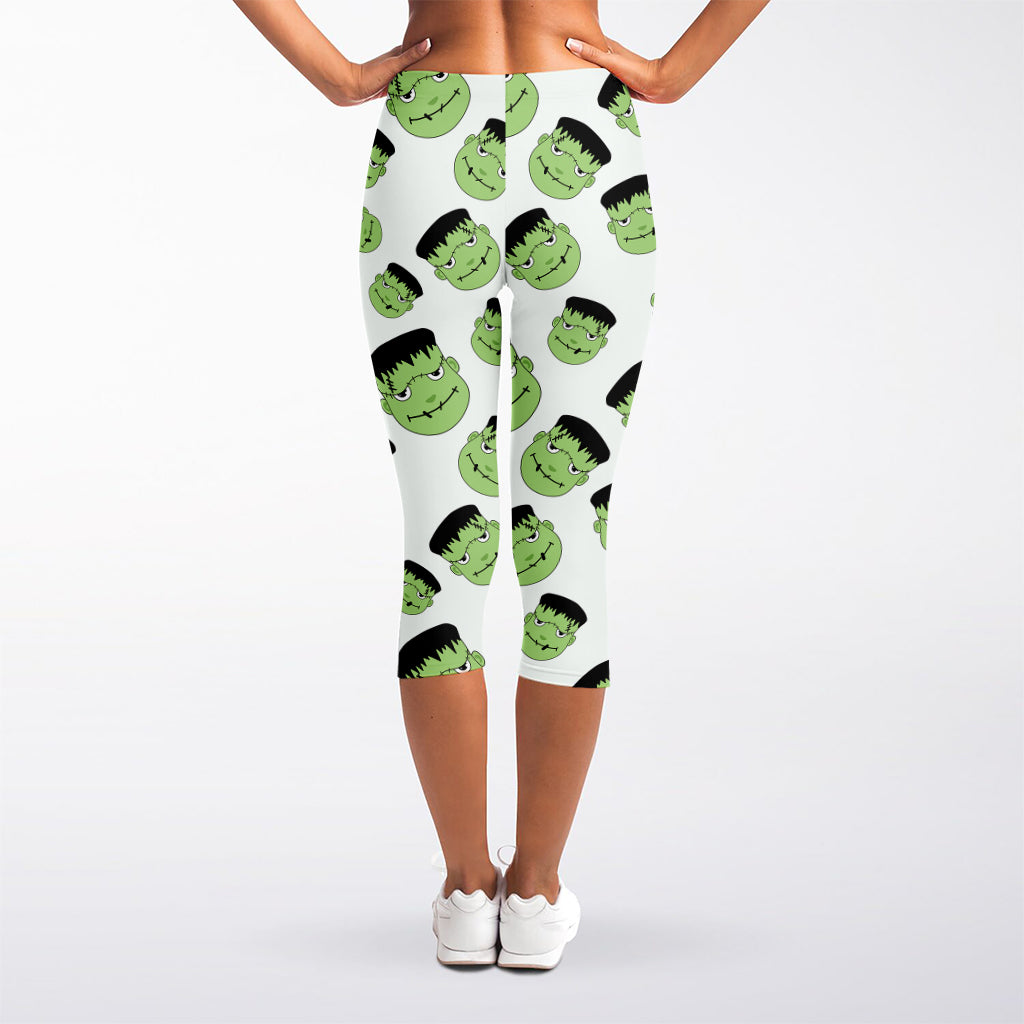 Halloween Frankenstein Pattern Print Women's Capri Leggings