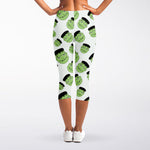 Halloween Frankenstein Pattern Print Women's Capri Leggings