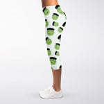Halloween Frankenstein Pattern Print Women's Capri Leggings