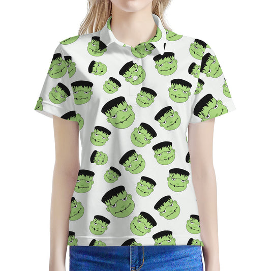 Halloween Frankenstein Pattern Print Women's Polo Shirt