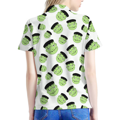 Halloween Frankenstein Pattern Print Women's Polo Shirt