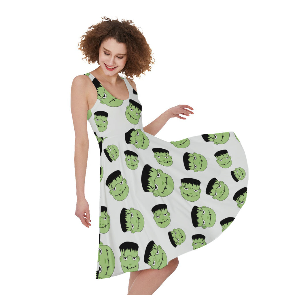 Halloween Frankenstein Pattern Print Women's Sleeveless Dress