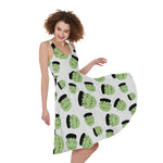 Halloween Frankenstein Pattern Print Women's Sleeveless Dress