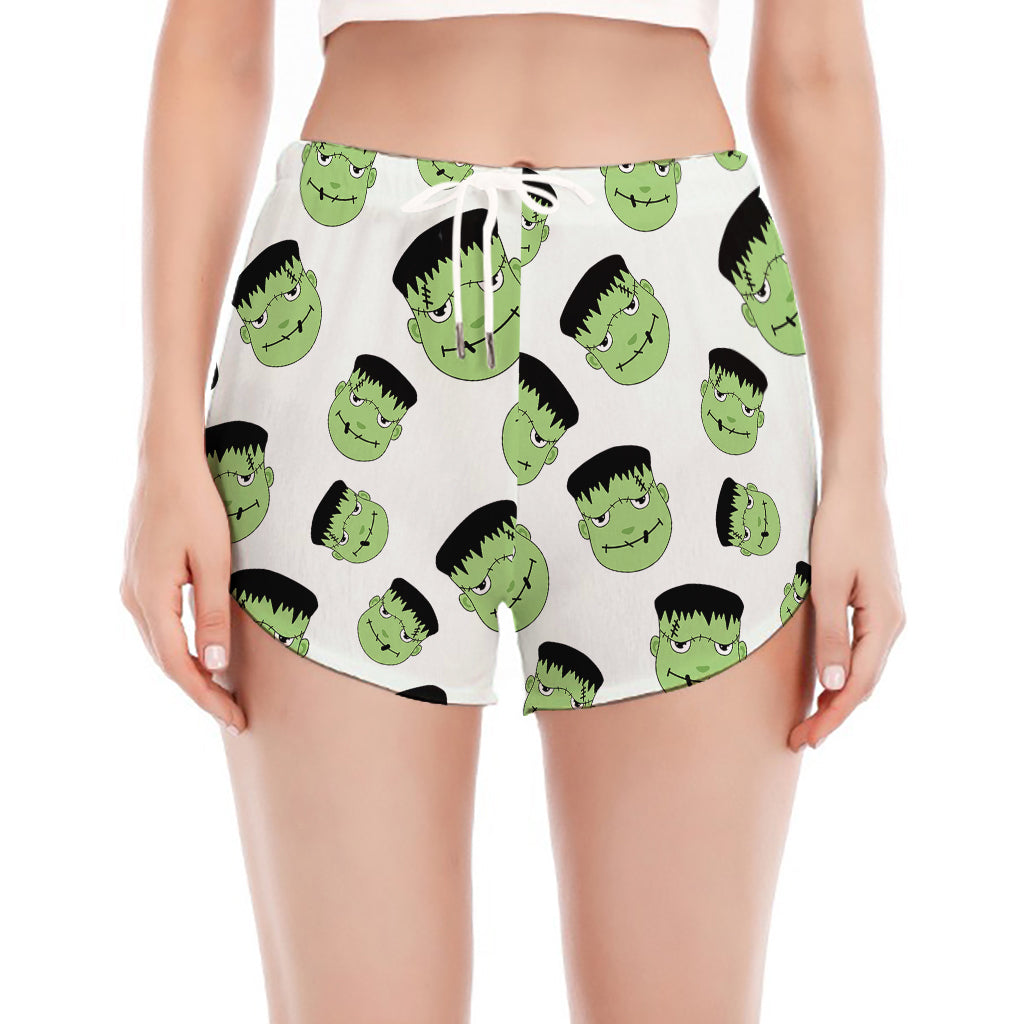 Halloween Frankenstein Pattern Print Women's Split Running Shorts