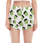 Halloween Frankenstein Pattern Print Women's Split Running Shorts