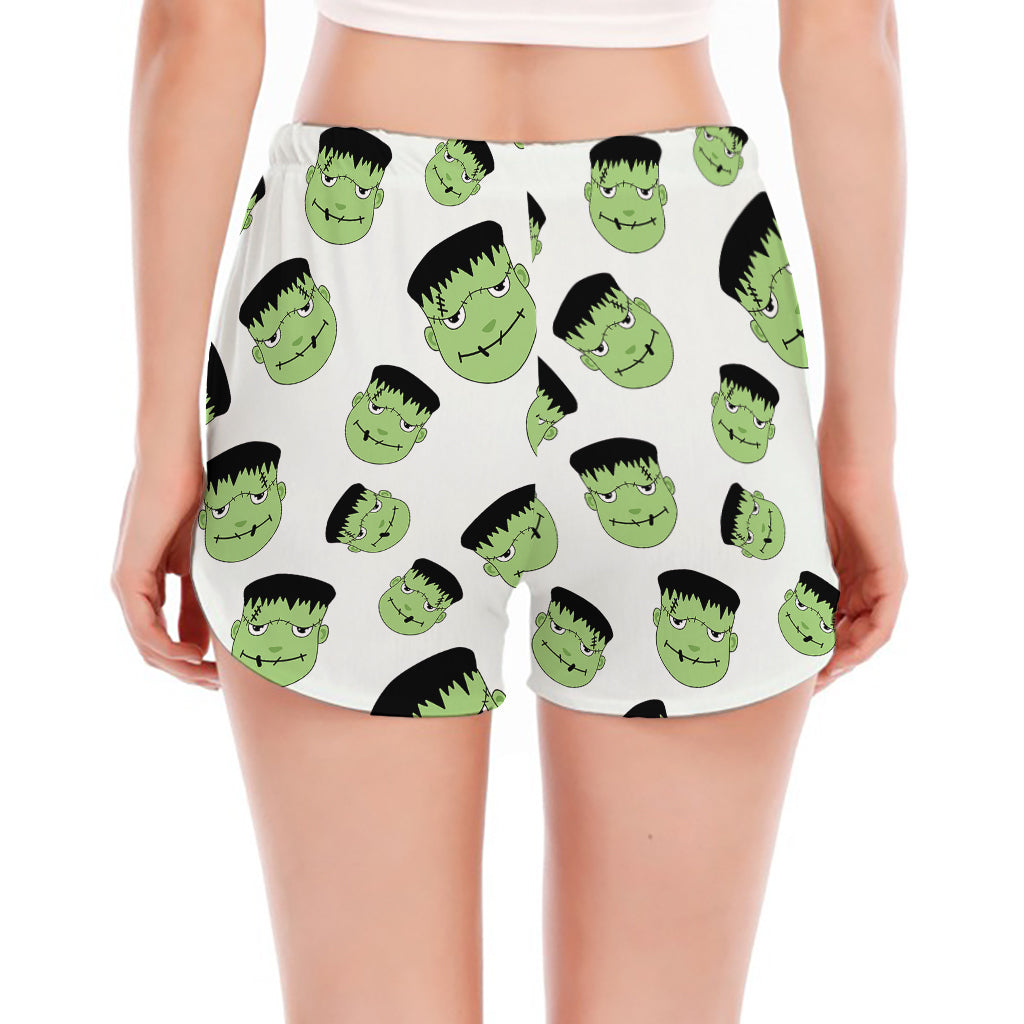 Halloween Frankenstein Pattern Print Women's Split Running Shorts