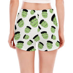 Halloween Frankenstein Pattern Print Women's Split Running Shorts