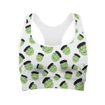 Halloween Frankenstein Pattern Print Women's Sports Bra