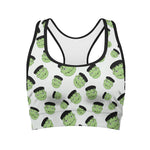 Halloween Frankenstein Pattern Print Women's Sports Bra