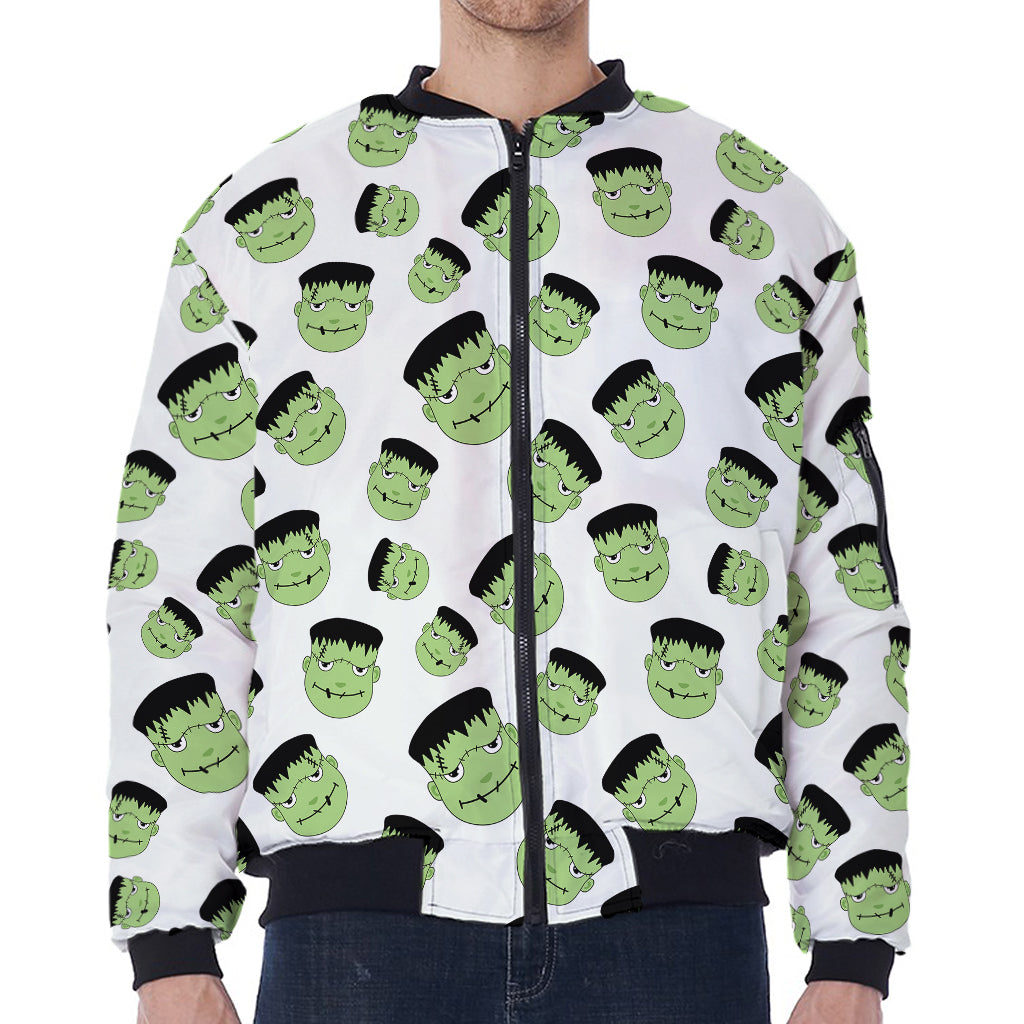 Halloween Frankenstein Pattern Print Zip Sleeve Bomber Jacket