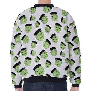 Halloween Frankenstein Pattern Print Zip Sleeve Bomber Jacket