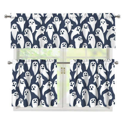 Halloween Ghost Pattern Print 3 Piece Kitchen Curtains