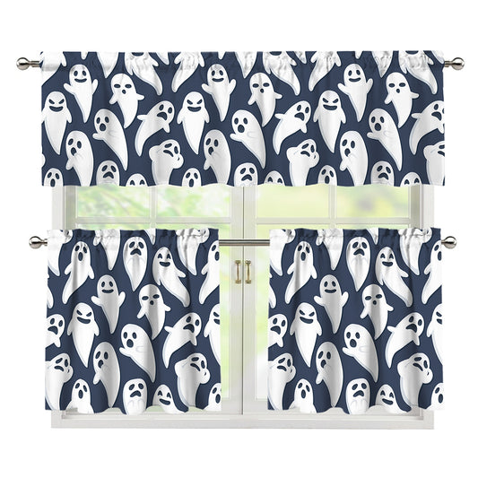 Halloween Ghost Pattern Print 3 Piece Kitchen Curtains