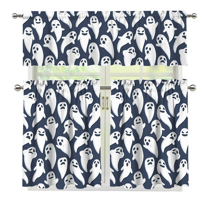 Halloween Ghost Pattern Print 3 Piece Kitchen Curtains