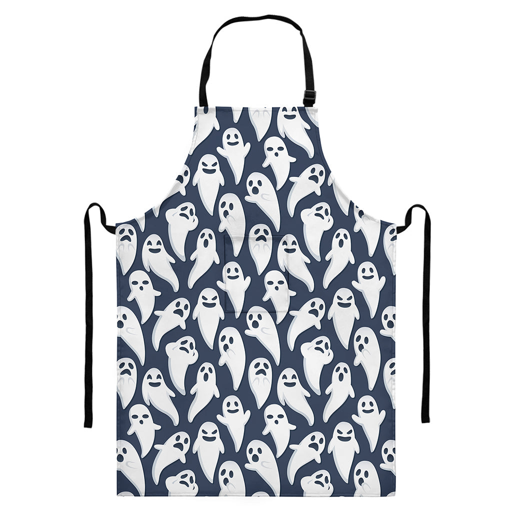 Halloween Ghost Pattern Print Bib Apron With Pocket