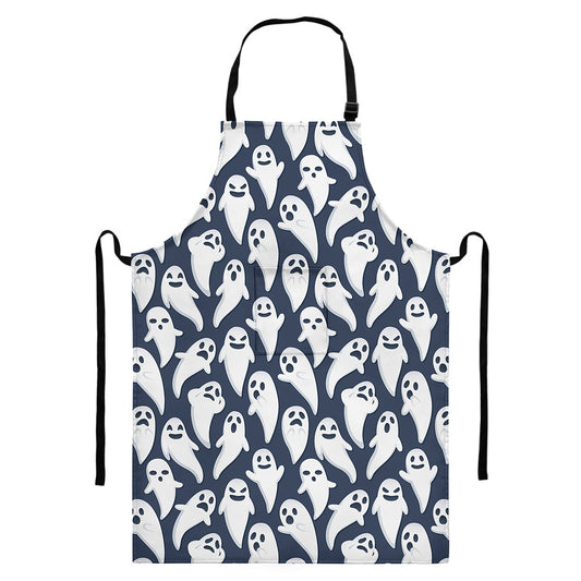 Halloween Ghost Pattern Print Bib Apron With Pocket