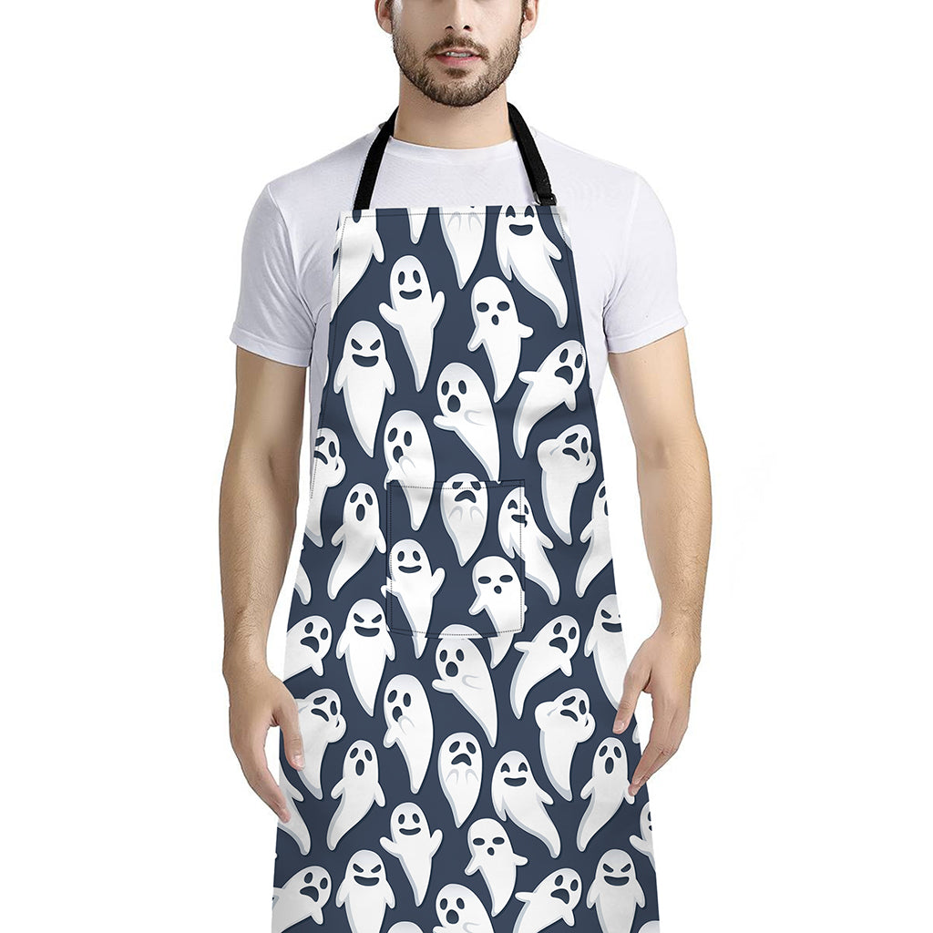 Halloween Ghost Pattern Print Bib Apron With Pocket