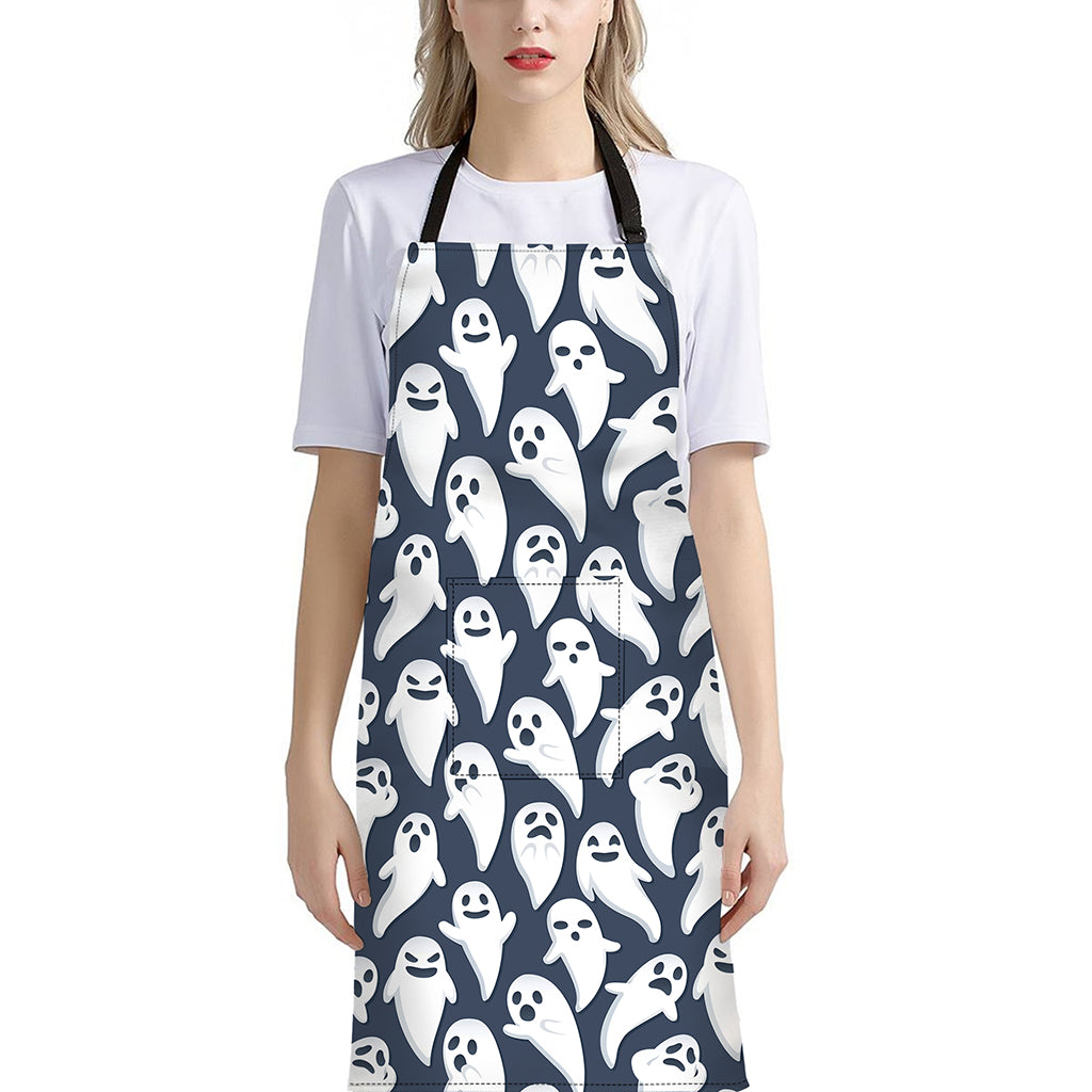 Halloween Ghost Pattern Print Bib Apron With Pocket