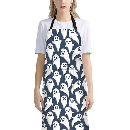 Halloween Ghost Pattern Print Bib Apron With Pocket