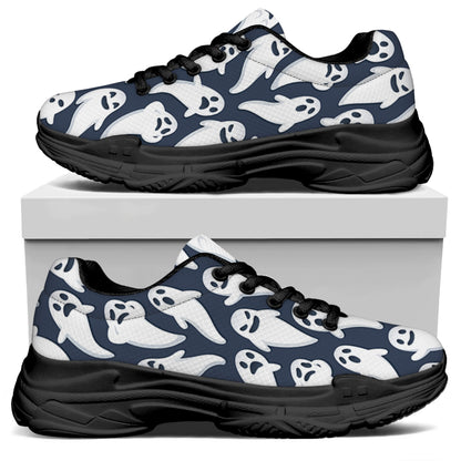 Halloween Ghost Pattern Print Black Chunky Shoes