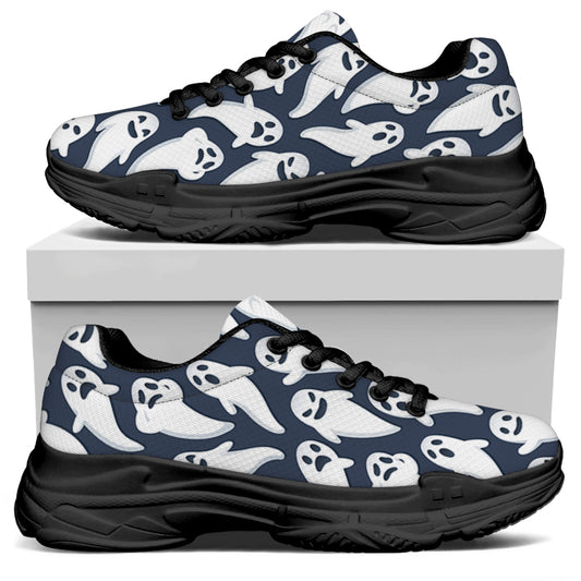 Halloween Ghost Pattern Print Black Chunky Shoes
