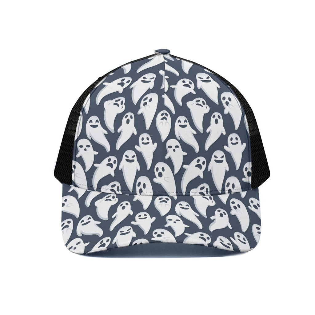Halloween Ghost Pattern Print Black Mesh Trucker Cap