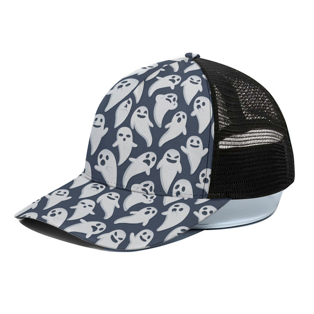 Halloween Ghost Pattern Print Black Mesh Trucker Cap