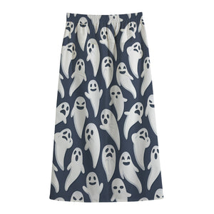 Halloween Ghost Pattern Print Cotton Front Slit Maxi Skirt