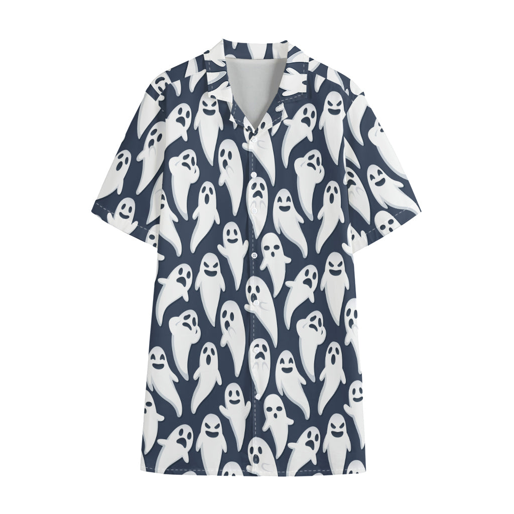 Halloween Ghost Pattern Print Cotton Hawaiian Shirt
