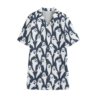 Halloween Ghost Pattern Print Cotton Hawaiian Shirt