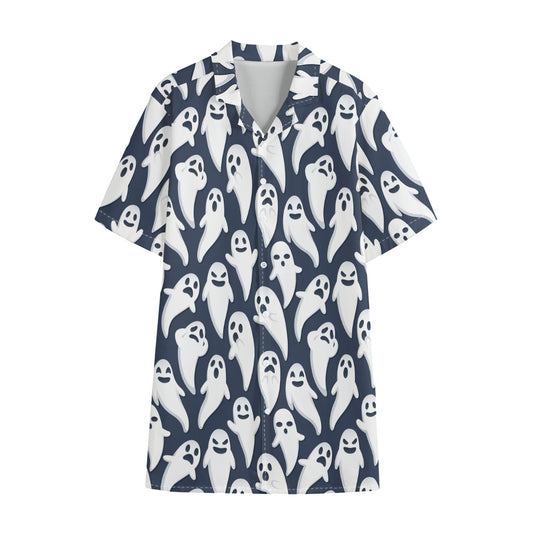 Halloween Ghost Pattern Print Cotton Hawaiian Shirt