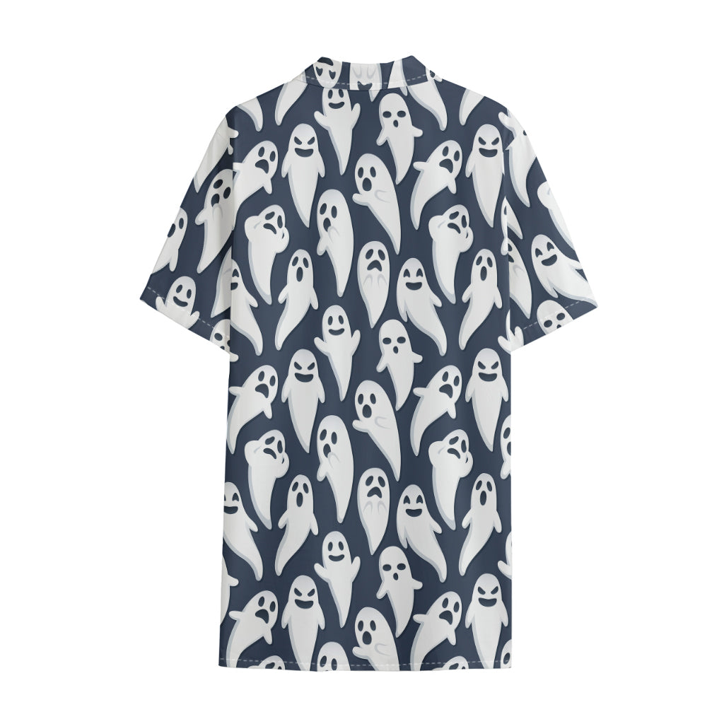Halloween Ghost Pattern Print Cotton Hawaiian Shirt