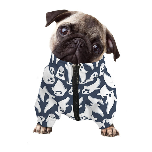 Halloween Ghost Pattern Print Dog Zip Up Jacket