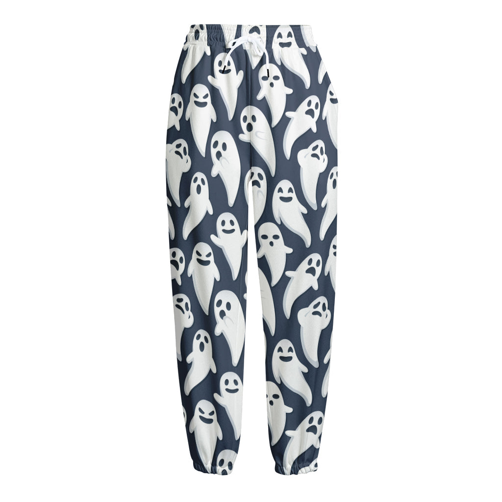 Halloween Ghost Pattern Print Fleece Lined Knit Pants