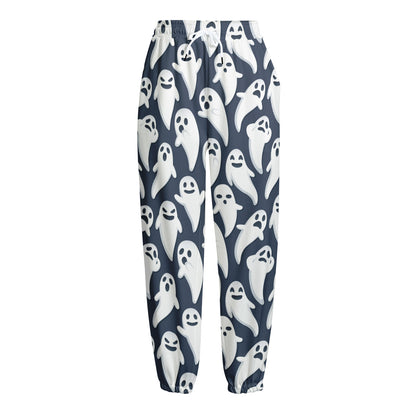Halloween Ghost Pattern Print Fleece Lined Knit Pants
