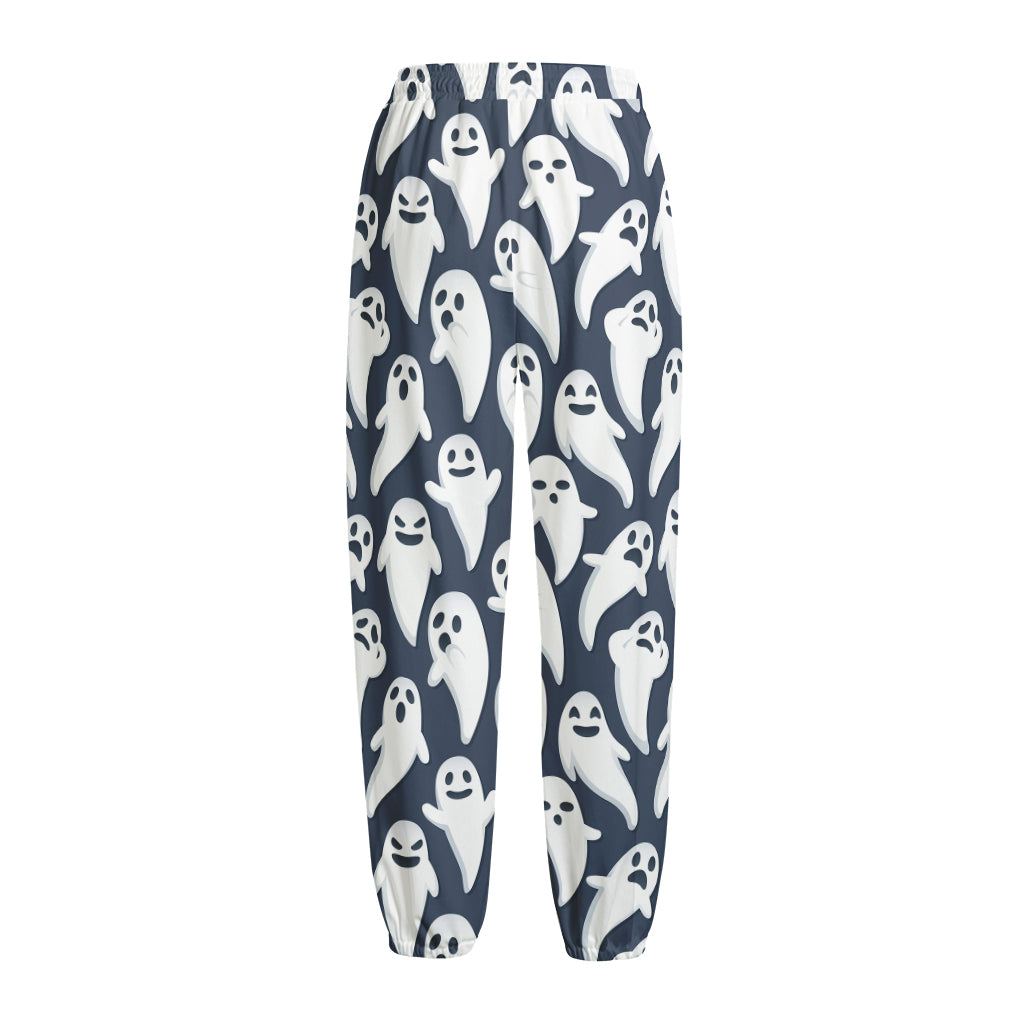 Halloween Ghost Pattern Print Fleece Lined Knit Pants