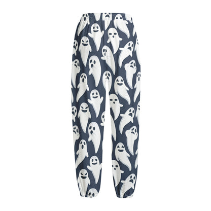 Halloween Ghost Pattern Print Fleece Lined Knit Pants