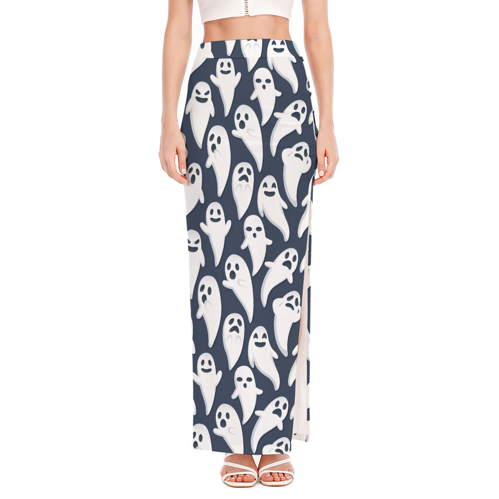 Halloween Ghost Pattern Print High Slit Maxi Skirt